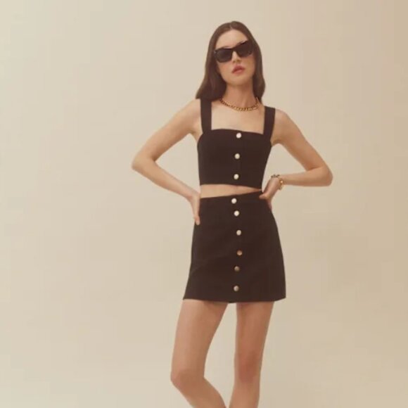 Reformation Chrissy Denim Two Piece Set Black - Size 4 - Picture 1 of 3